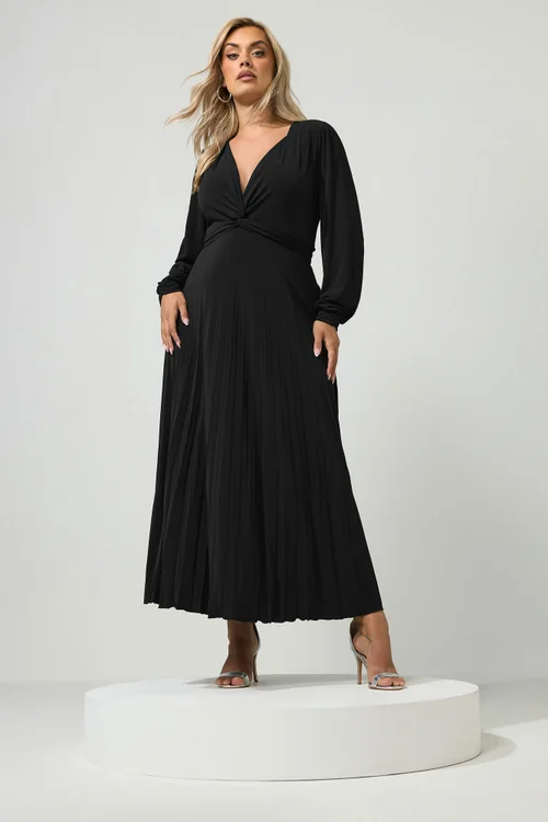 Yours London Curve Black Knot Pleated Maxi Dress - 14 Image 1