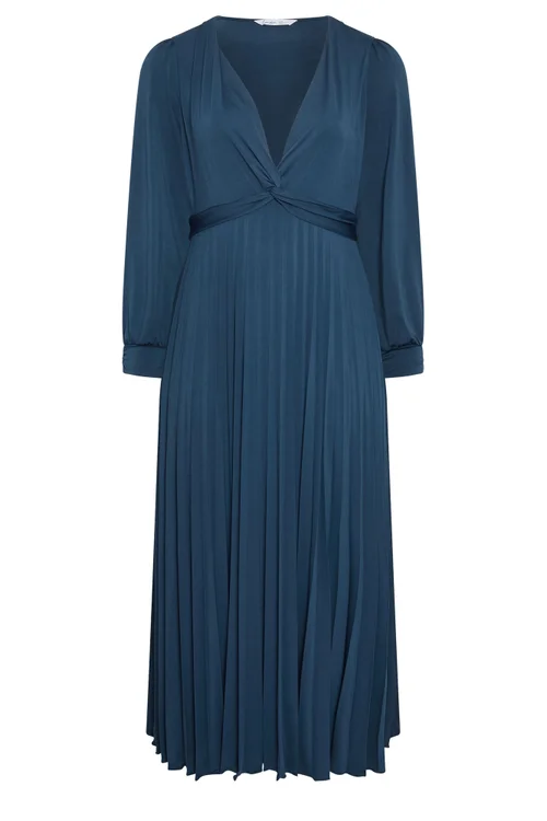 Yours London Curve Navy Blue Pleated Knot Front Maxi Dress - 26-28 Image 5