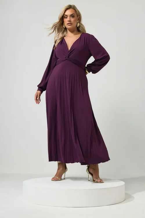 Yours London Curve Purple Knot Pleated Maxi Dress - 16 Image 2