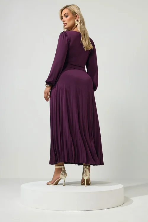 Yours London Curve Purple Knot Pleated Maxi Dress - 16 Image 3