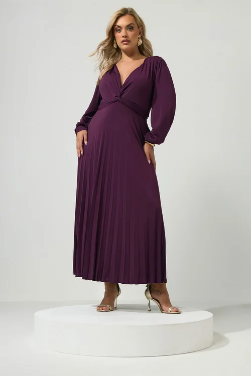 Yours London Curve Purple Knot Pleated Maxi Dress - 16 Image 1