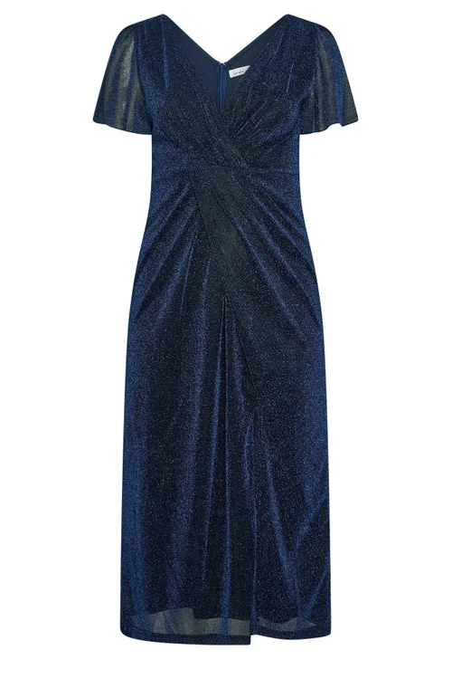 Yours London Curve Blue Metallic Wrap Dress - 26-28 Image 5