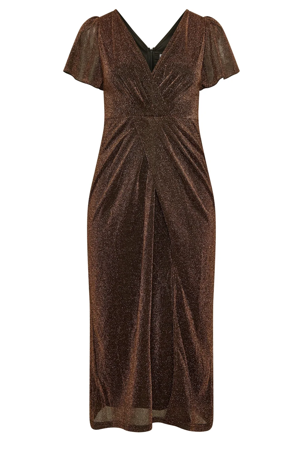 Yours London Curve Gold Metallic Wrap Dress - 16 Image 5