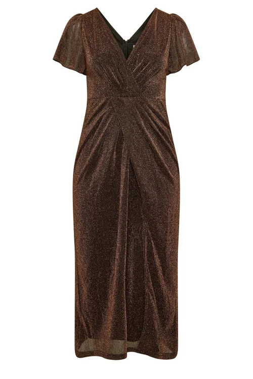 Yours London Curve Gold Metallic Wrap Dress - 16 Image 5