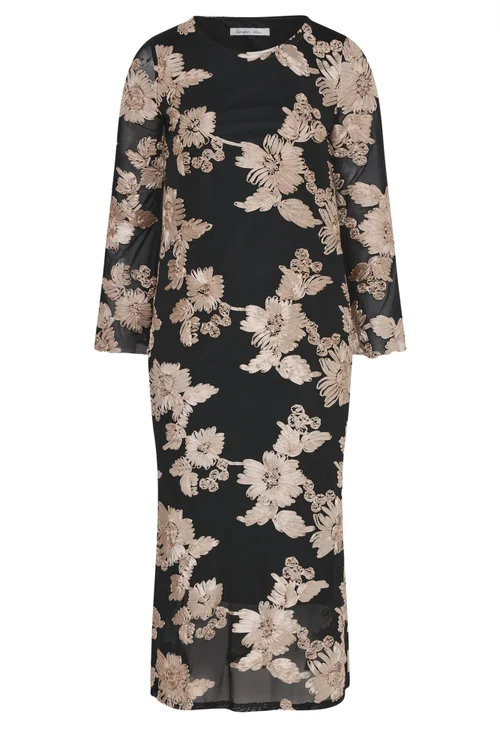 Yours London Curve Black Floral Applique Dress - 18 Image 2