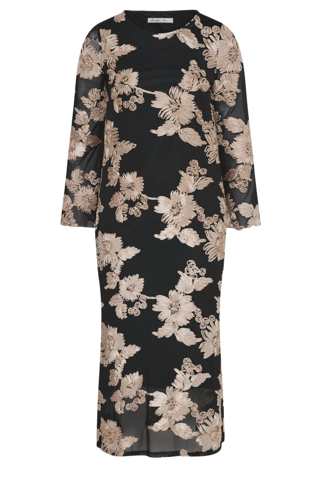 Yours London Curve Black Floral Applique Dress