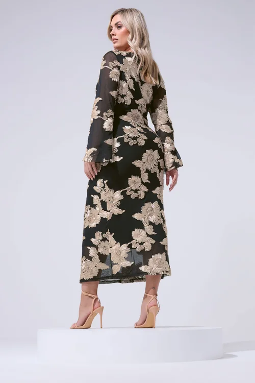 Yours London Curve Black Floral Applique Dress - 18 Image 4
