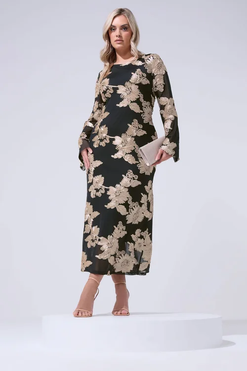 Yours London Curve Black Floral Applique Dress - 18 Image 1