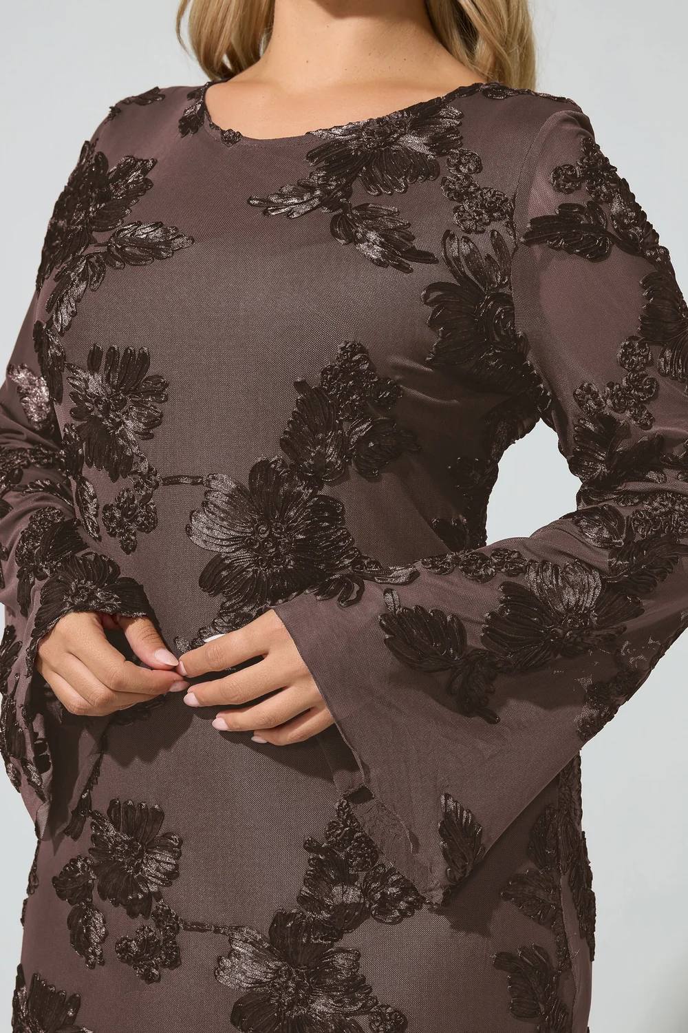 Yours London Curve Chocolate Brown Floral Applique Maxi Dress - 22 Image 4