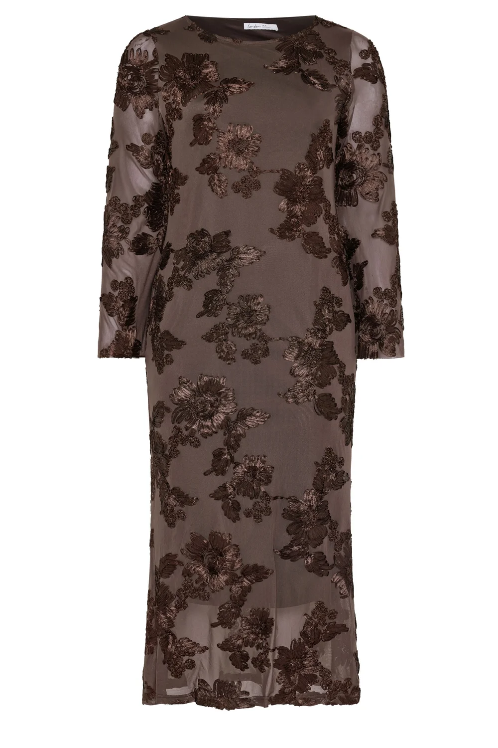 Yours London Curve Chocolate Brown Floral Applique Maxi Dress - 22 Image 5