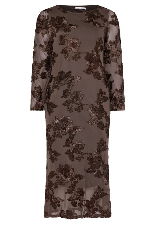 Yours London Curve Chocolate Brown Floral Applique Maxi Dress - 22 Image 5