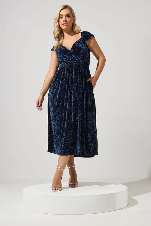 Yours London Curve Blue Velvet Dress - 24 Image 1