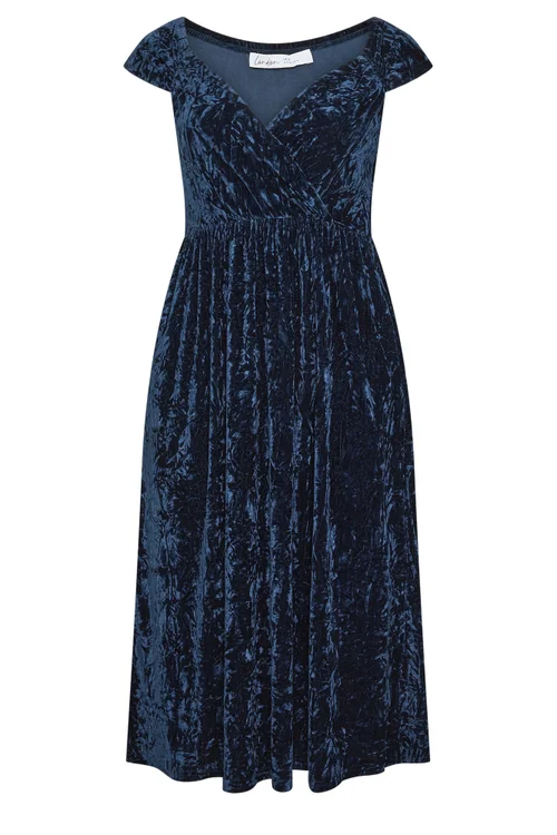 Yours London Curve Blue Velvet Dress - 24 Image 5