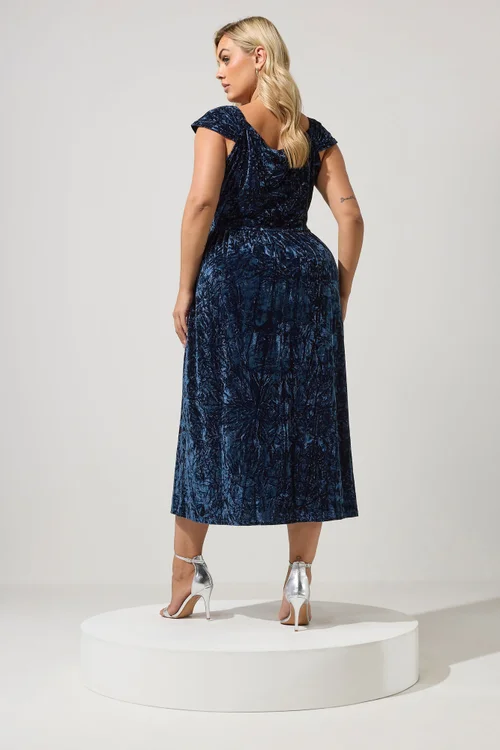 Yours London Curve Blue Velvet Dress - 24 Image 3