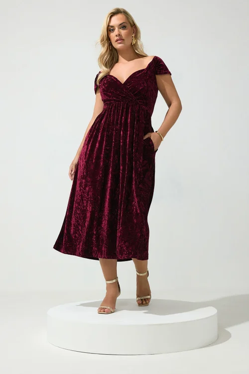 Yours London Curve Red Velvet Midi Dress - 24 Image 2