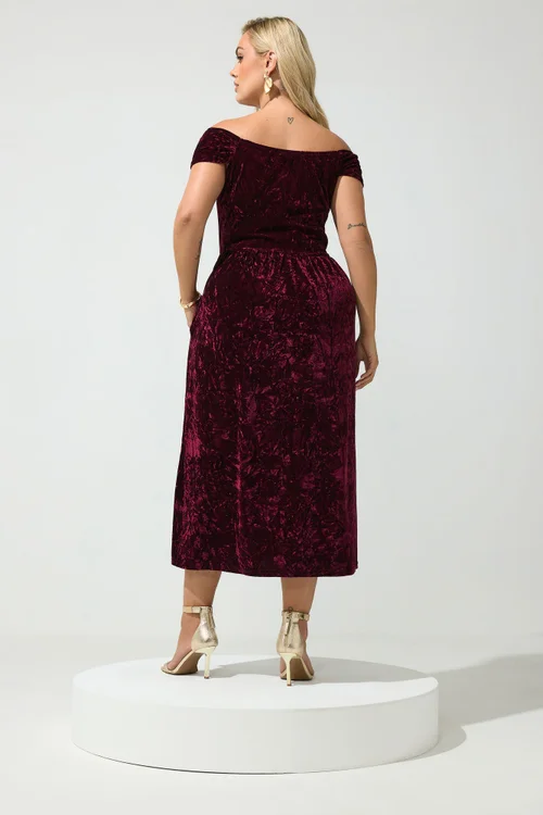 Yours London Curve Red Velvet Midi Dress - 24 Image 3