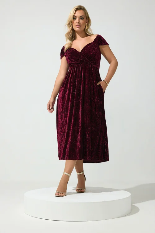 Yours London Curve Red Velvet Midi Dress - 24 Image 1