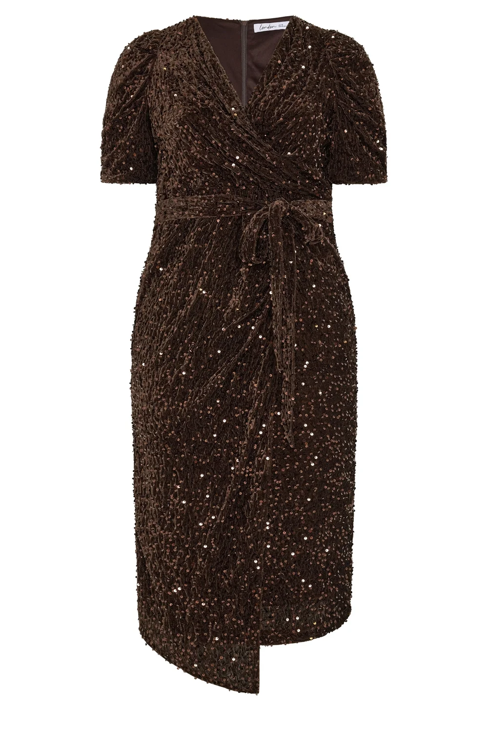 Yours London Curve Chocolate Brown Sequin Velvet Wrap Maxi Dress - 18 Image 5