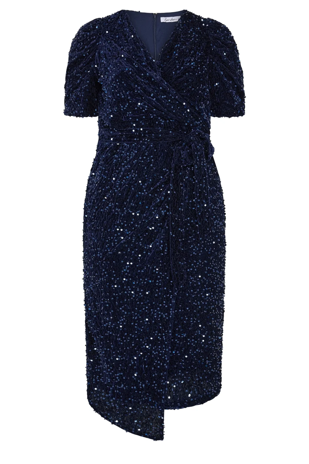 Yours London Curve Blue Sequin Velvet Wrap Maxi Dress - 22 Image 5