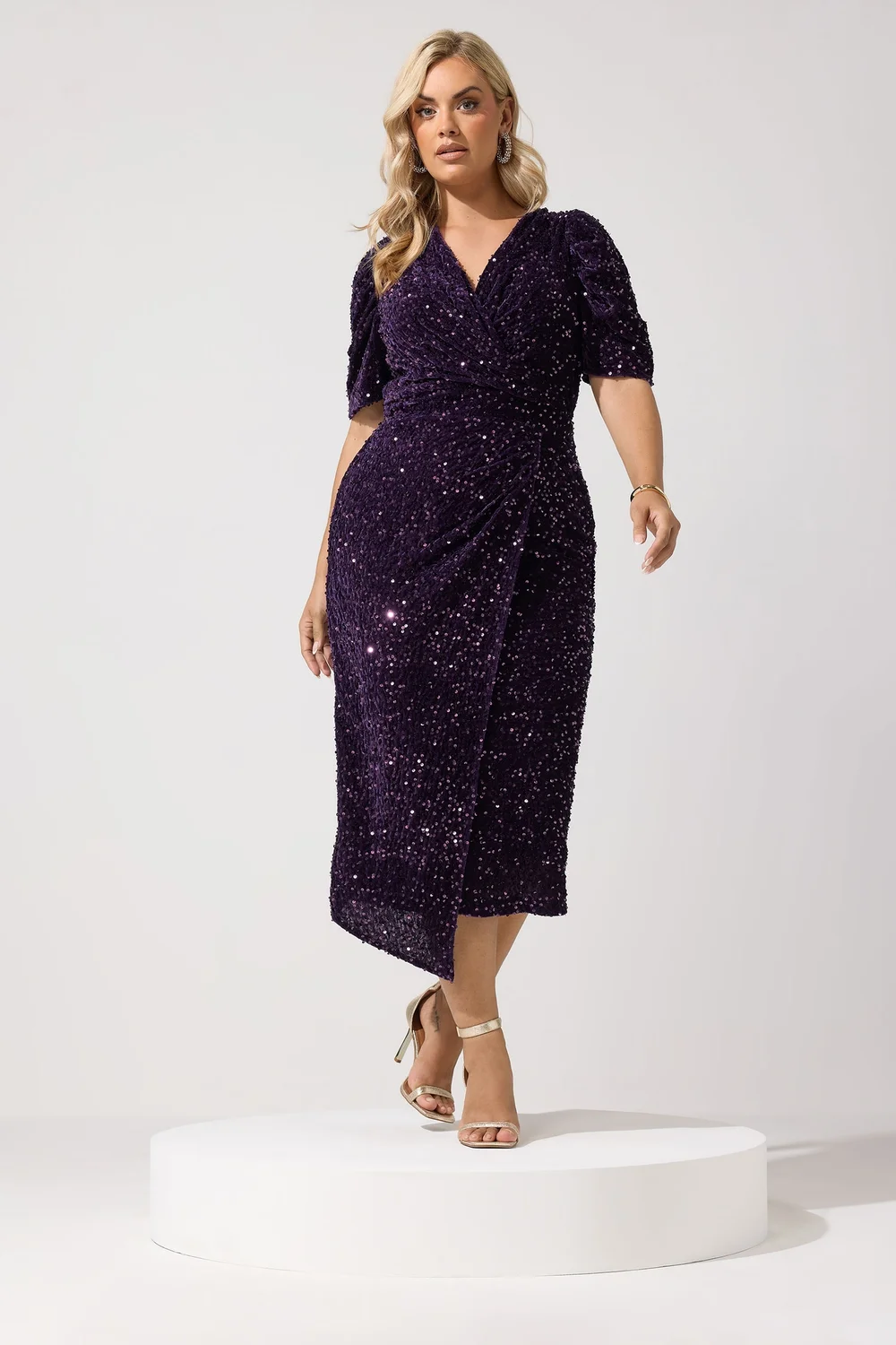Yours London Curve Purple Sequin Velvet Wrap Maxi Dress - 16 Image 1