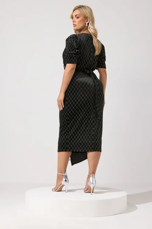 Yours London Curve Black Velvet Glitter Wrap Dress - 20 Image 3