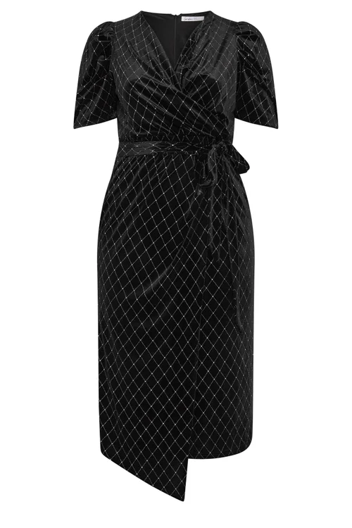 Yours London Curve Black Velvet Glitter Wrap Dress - 20 Image 5