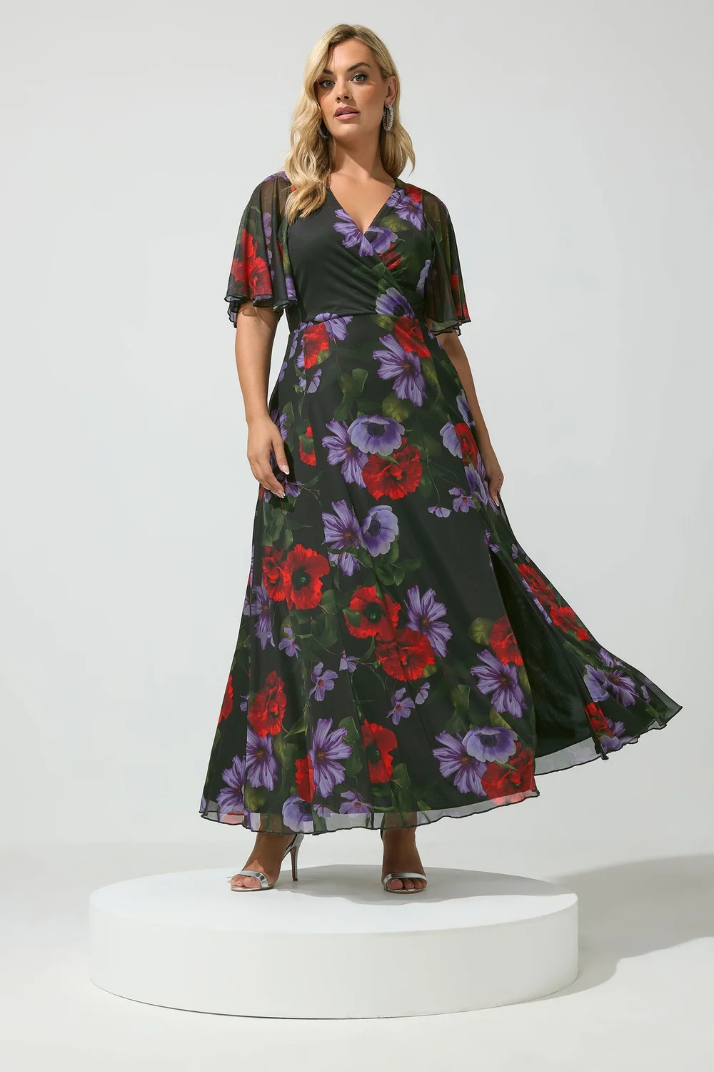 Yours London Curve Black Floral Wrap Maxi Dress - 12 Image 3