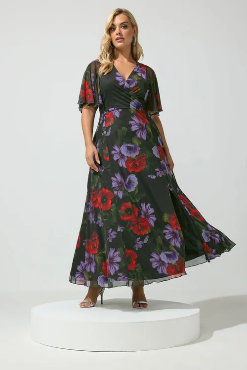 Yours London Curve Black Floral Wrap Maxi Dress - 12 Image 3