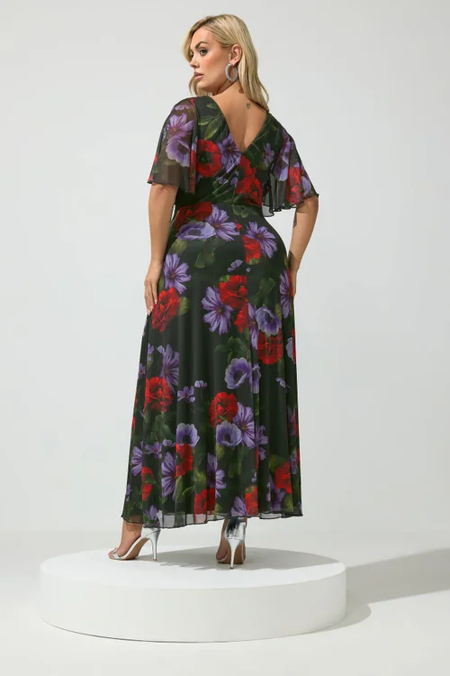 Yours London Curve Black Floral Wrap Maxi Dress - 12 Image 4