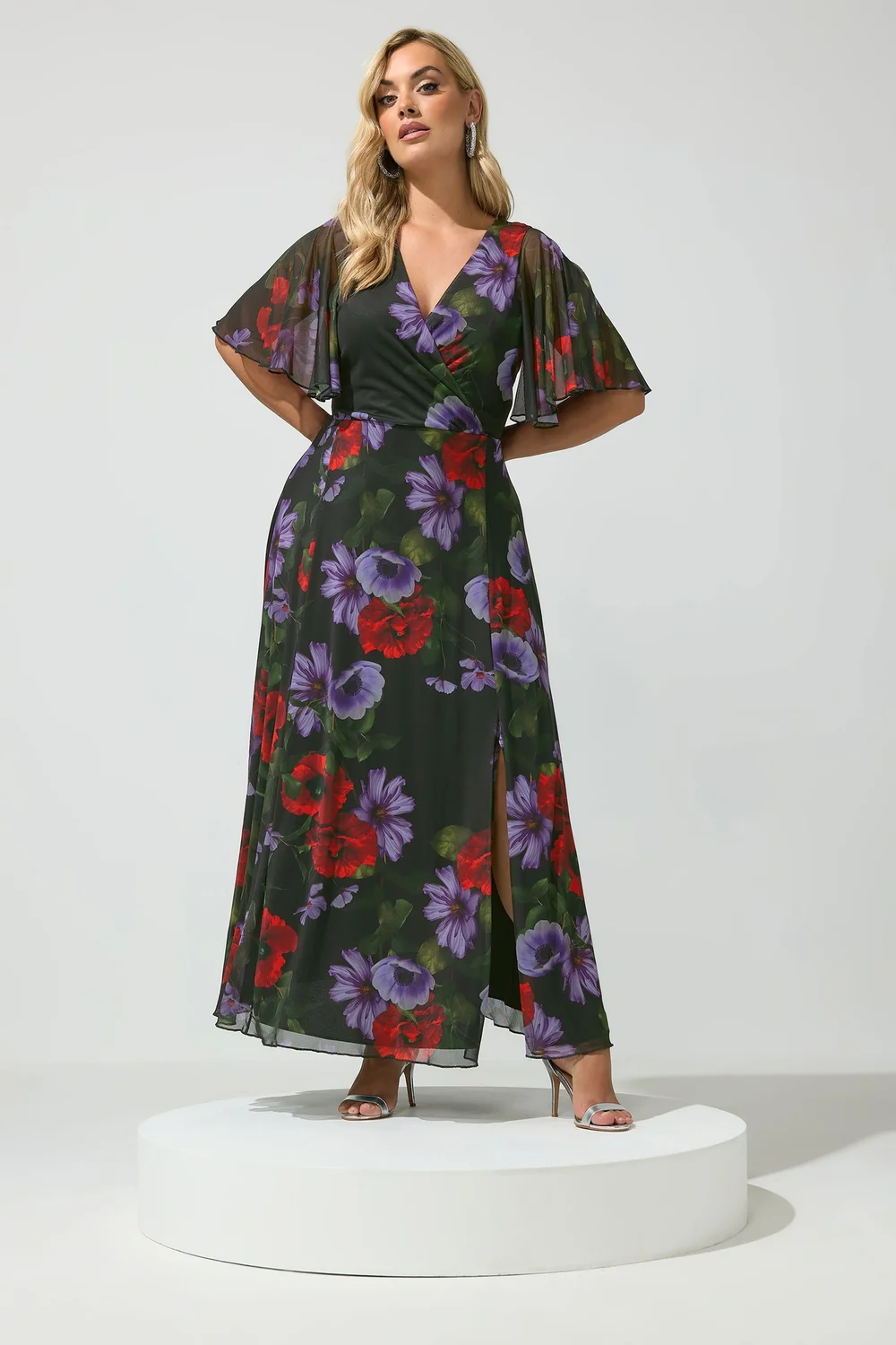 Yours London Curve Black Floral Wrap Maxi Dress - 12 Image 1