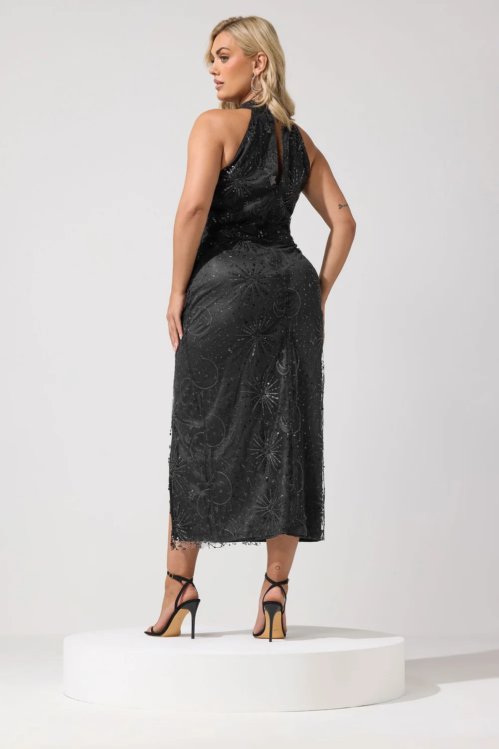 Yours London Curve Black Celestial Sequin Choker Dress - 22 Image 3