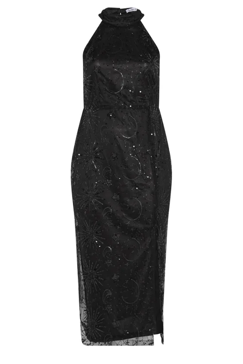Yours London Curve Black Celestial Sequin Choker Dress - 22 Image 5