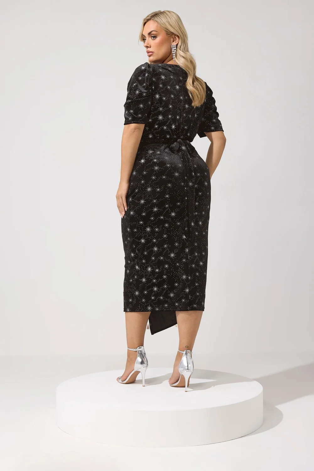 Yours London Curve Black Star Glitter Velvet Wrap Maxi Dress - 14 Image 3