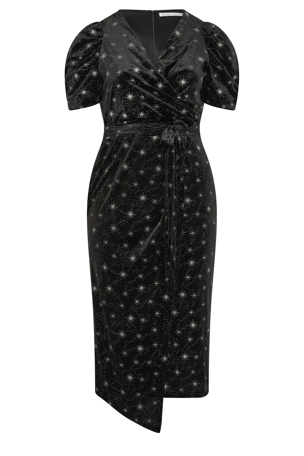 Yours London Curve Black Star Glitter Velvet Wrap Maxi Dress - 14 Image 5
