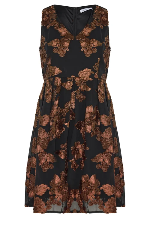 Yours London Curve Black Flower Applique Mini Dress - 20 Image 5