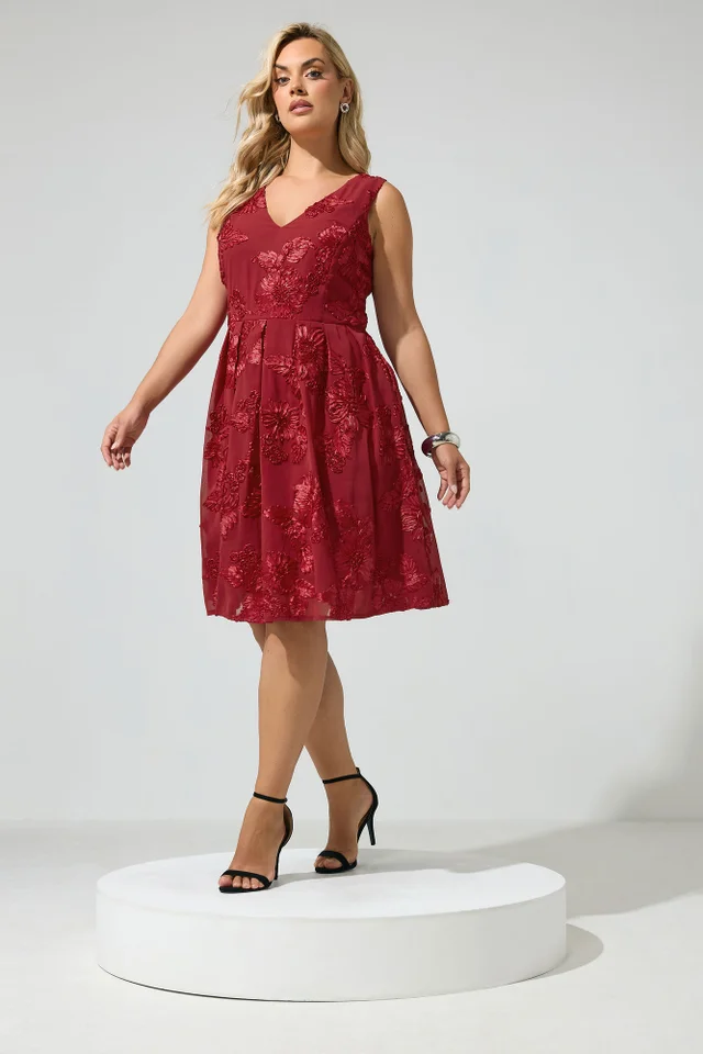 Yours London Curve Red Flower Applique Mini Dress