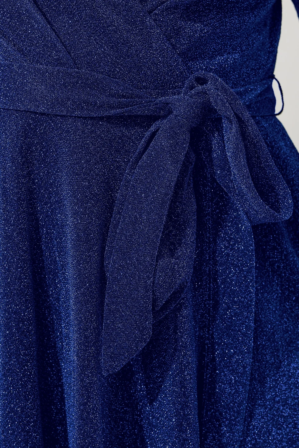 Yours London Curve Cobalt Blue Metallic Wrap Dress - 24 Image 4
