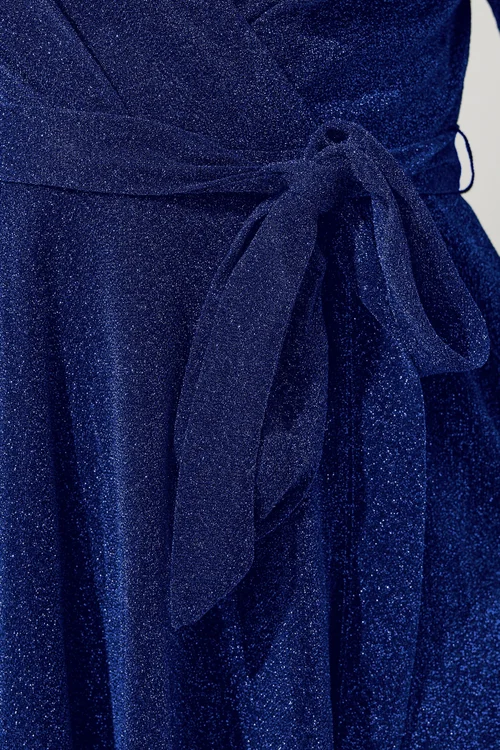 Yours London Curve Cobalt Blue Metallic Wrap Dress - 24 Image 4