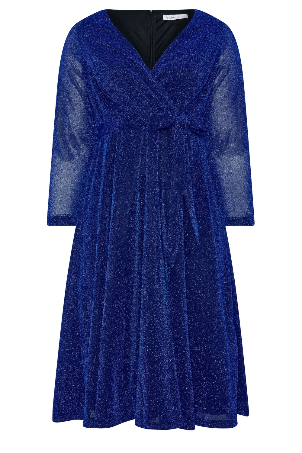 Yours London Curve Cobalt Blue Metallic Wrap Dress - 24 Image 5