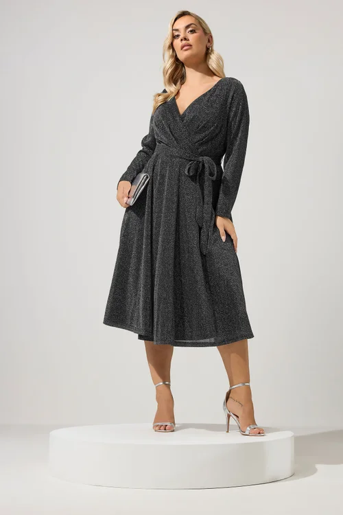 Yours London Curve Silver Metallic Wrap Dress - 18 Image 2