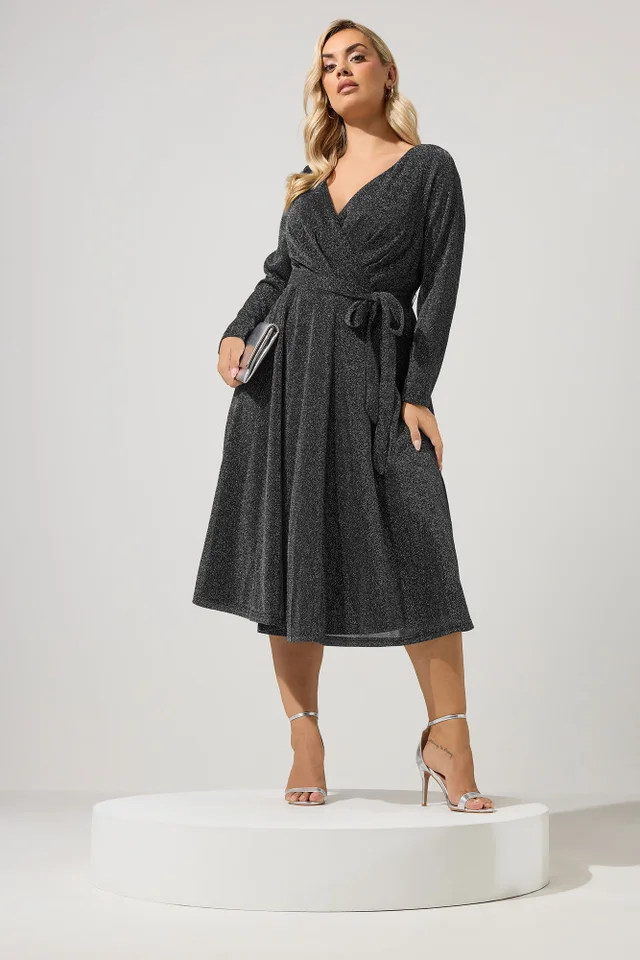 Yours London Curve Silver Metallic Wrap Dress