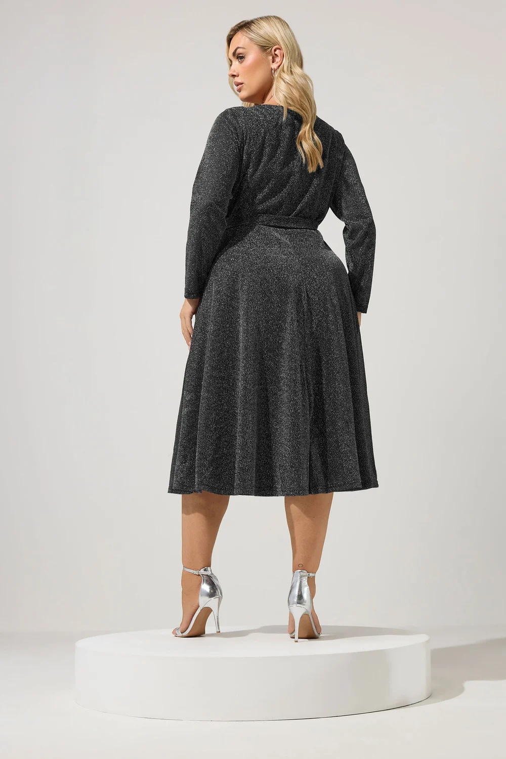 Yours London Curve Silver Metallic Wrap Dress - 18 Image 3