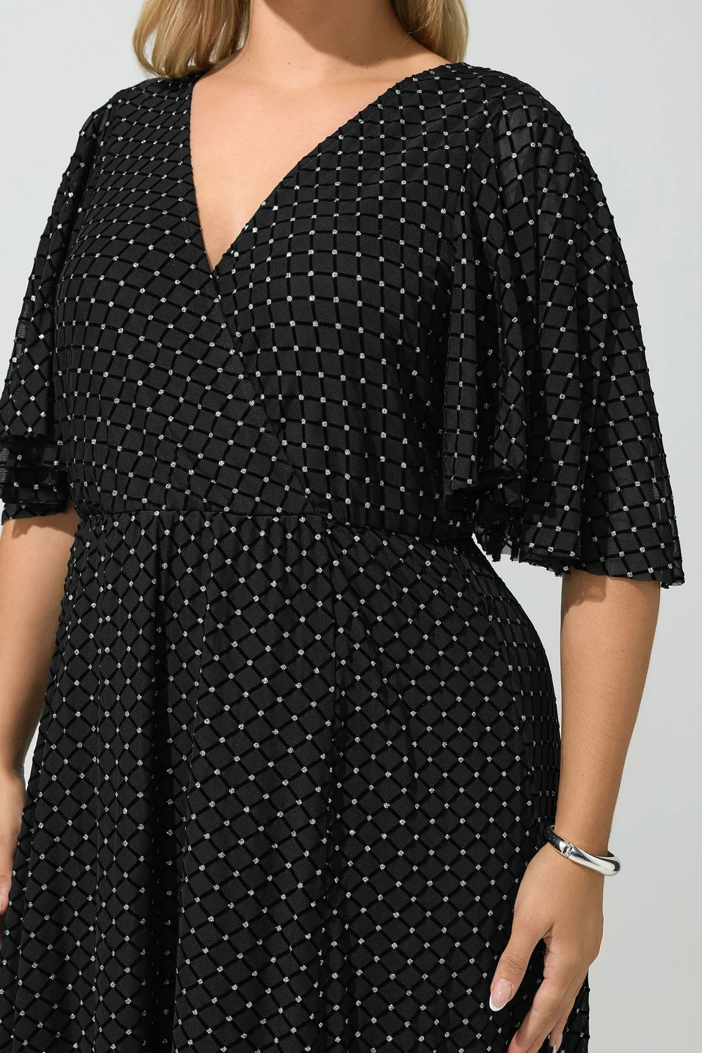 Yours London Curve Black Glitter Wrap Mesh Dress - 22 Image 4