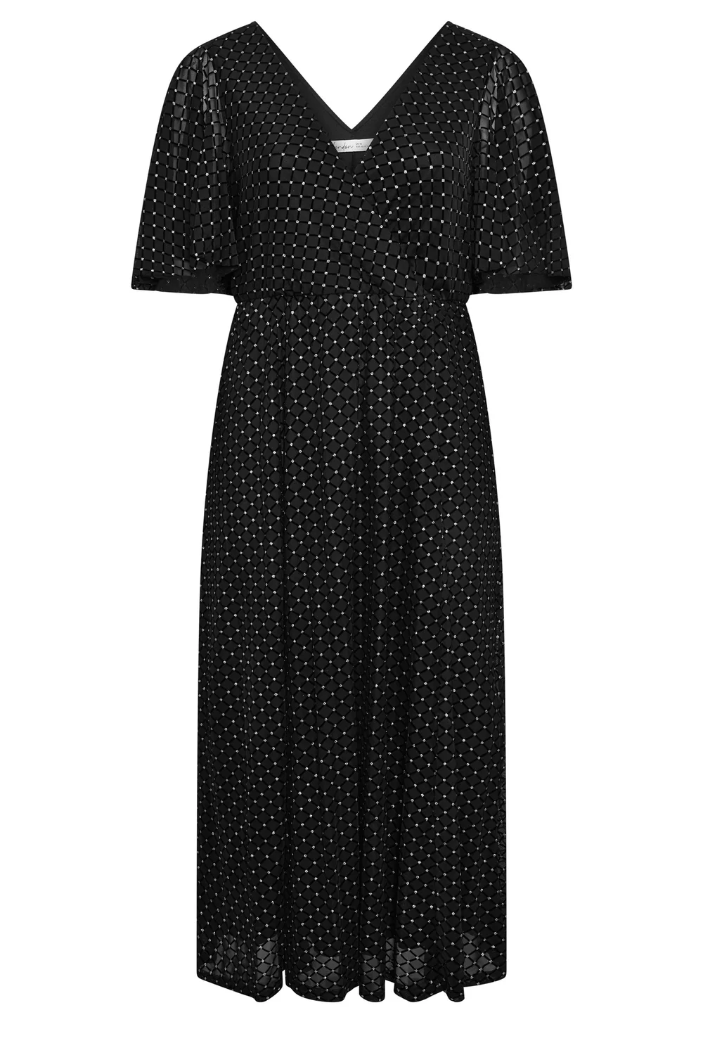 Yours London Curve Black Glitter Wrap Mesh Dress - 22 Image 5