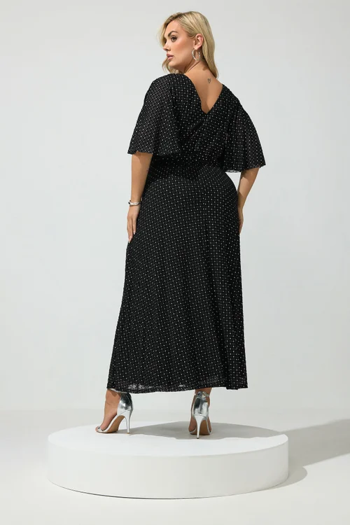 Yours London Curve Black Glitter Wrap Mesh Dress - 22 Image 3