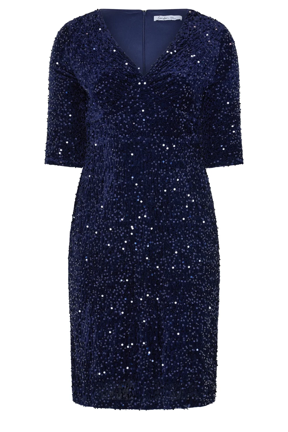 Yours London Curve Navy Blue Sequin Velvet Dress - 14 Image 5
