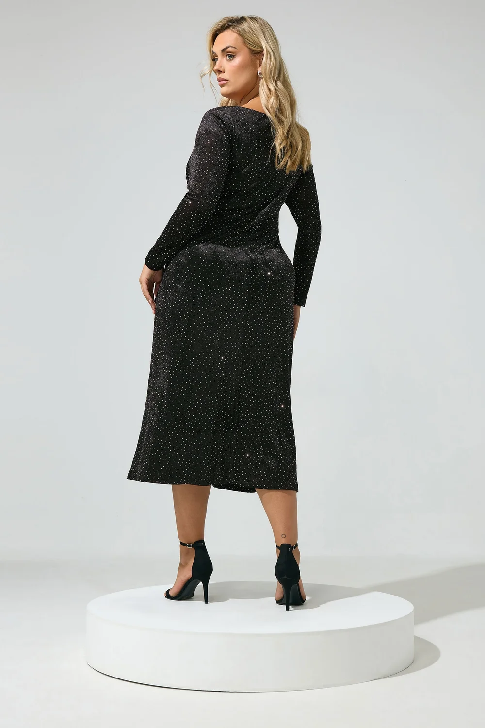 Yours London Curve Black Velvet Studded Gathered Dress - 20 Image 3