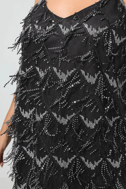 Yours London Curve Black Sequin Embellished Tassel Slip Dress - 14 Image 4