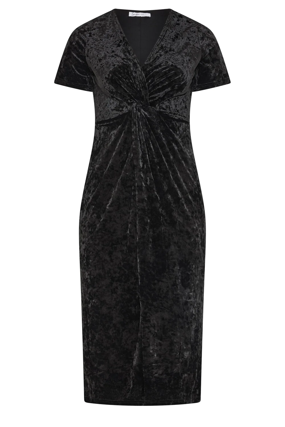 Yours London Curve Black Crushed Velvet Knot Dress - 14 Image 5