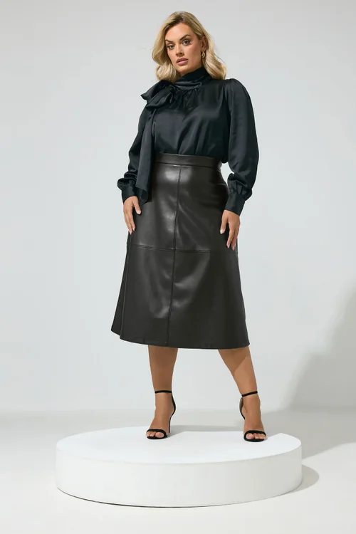 Yours London Curve Black Faux Leather Skirt - 22 Image 2